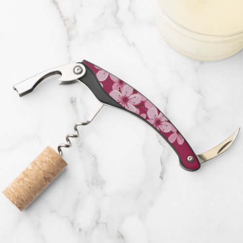 Elegant chic pink floral Cherry Blossom Waiters Corkscrew