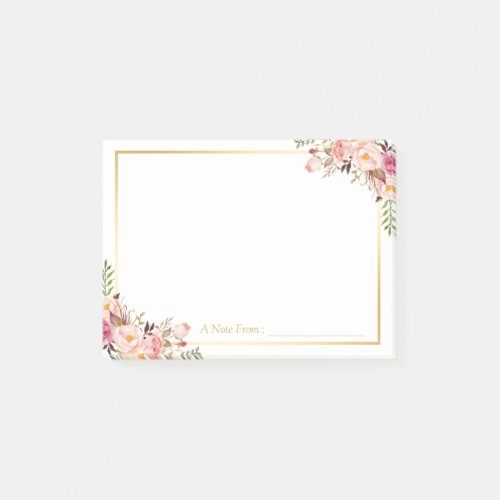 Elegant Chic Pink Floral Decor with Gold Frame Post_it Notes