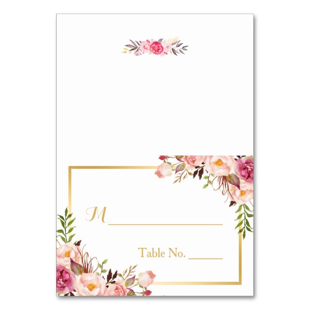 Elegant Chic Pink Floral Escort Wedding Place Card