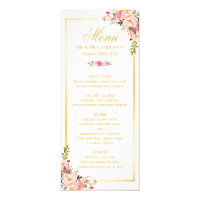 Elegant Chic Pink Floral Gold Frame Wedding Menu Card