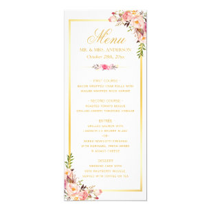Wedding Menu Cards Zazzle Elegant Chic Pink Fl Gold Frame Wedding Menu Card
