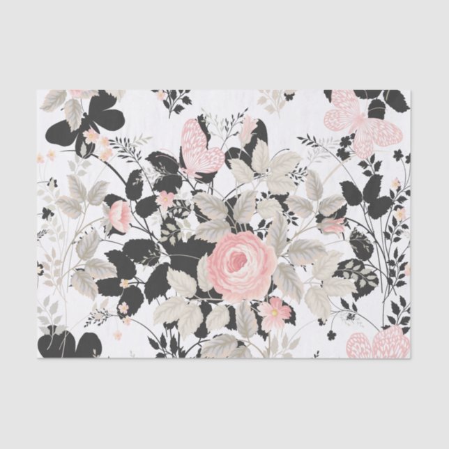Elegant chic Pink Floral pattern Beautify Tissue Paper (Front)