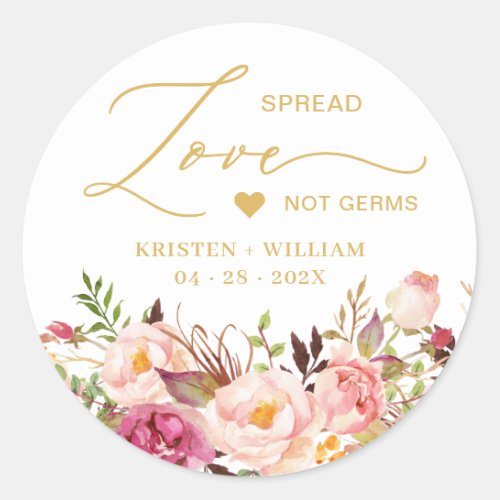 Elegant Chic Pink Floral Sanitizer Wedding Favor Classic Round Sticker