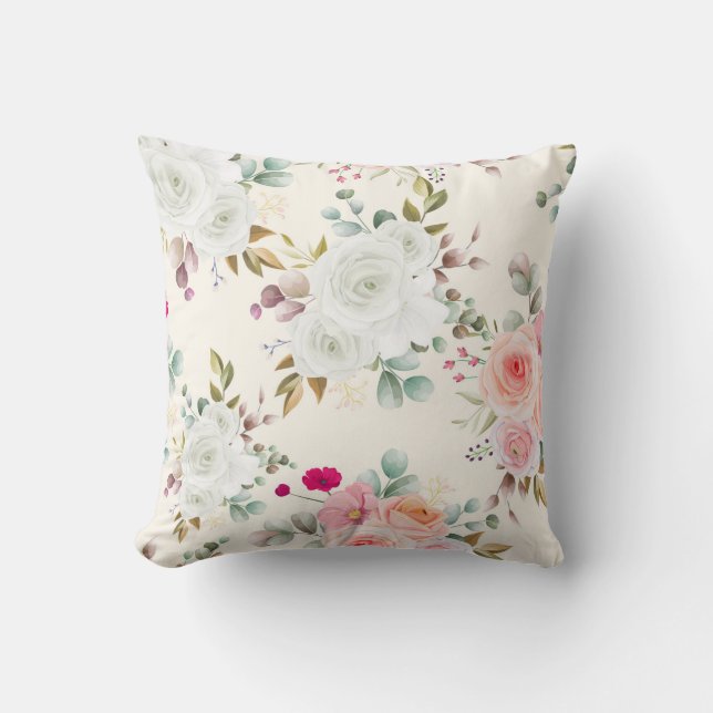 Elegant chic pink  floral throw pillow (Front)