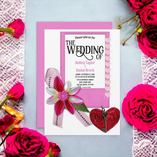 Elegant Chic Pink Flourish Formal Romantic Wedding Invitation