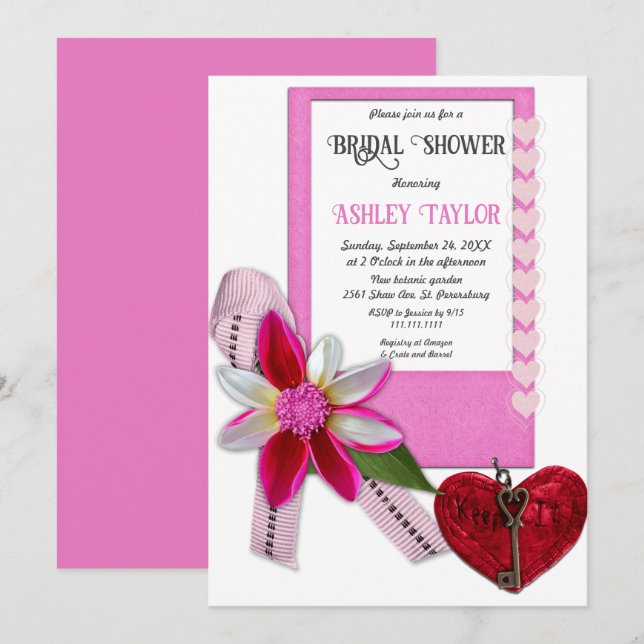 Elegant Chic Pink Formal Romantic Bridal Shower Invitation (Front/Back)