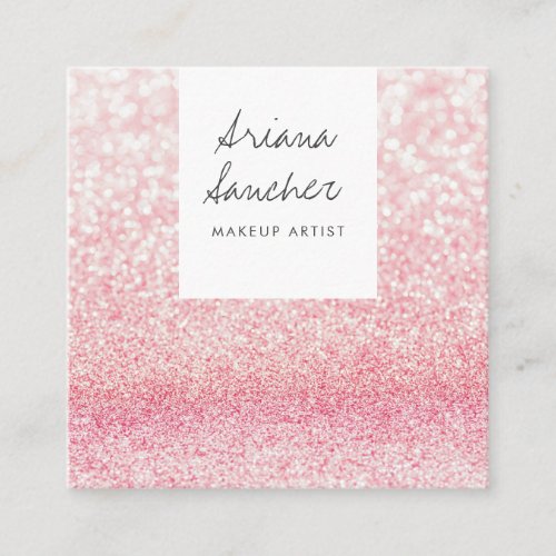 Elegant chic pink glitter glam makeup artist white square business card