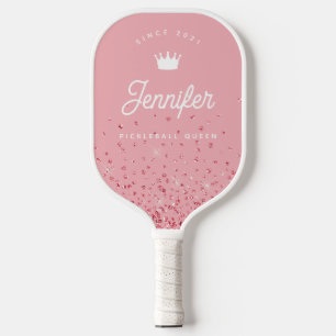 Elegant Chic Pink Glitter Pickleball Queen Paddle