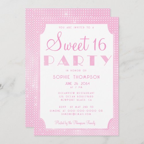 Elegant Chic Pink Glitter Sequins Sweet 16 Party Invitation