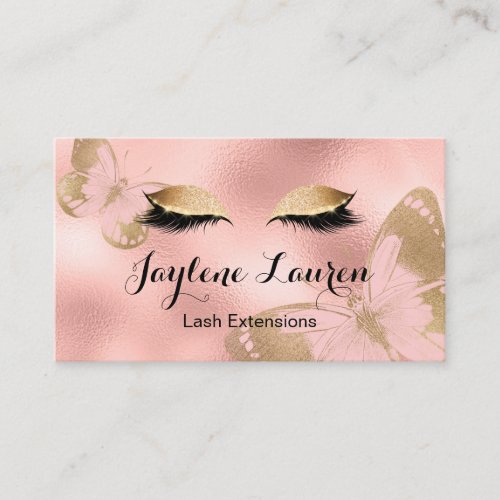 Elegant Chic Pink Gold Butterfly Lashes Business Card