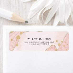 Elegant Chic Pink Gold Glitter Marble Agate Addres Label