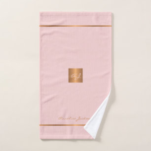 Elegant chic pink gold modern monogrammed stripes hand towel