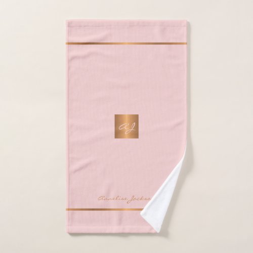 Elegant chic pink gold modern monogrammed stripes hand towel 