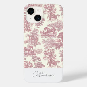 Elegant Chic Pink Horse Toile Name Case-Mate iPhone 14 Case