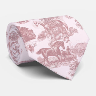 Elegant Chic Pink Horses Toile Neck Tie