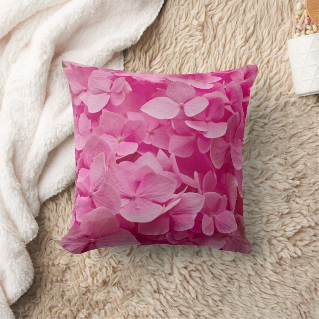 Elegant, Chic Pink Hydrangea Flower, Floral Petals Throw Pillow (Blanket)