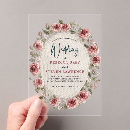 Elegant chic pink lilac floral frame wedding acrylic invitations