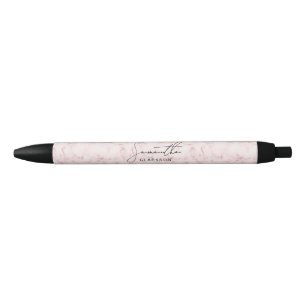 Elegant Chic Pink Marble Handwritten Script Name Pen