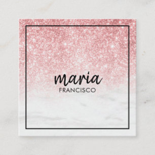 Elegant chic pink modern square minimalist black square business card