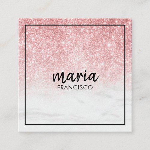 Elegant chic pink modern square minimalist black   square business card