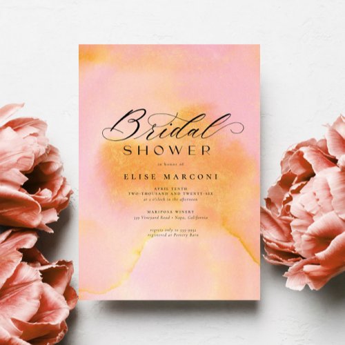 Elegant Chic Pink Orange Calligraphy Bridal Shower Invitation