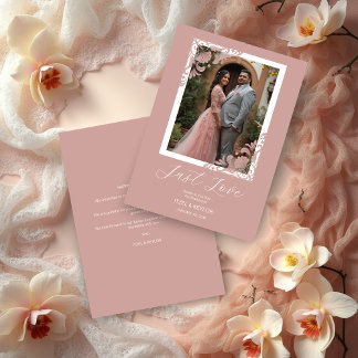Elegant Chic Pink Ornate Corner Photo Wedding Thank You Card