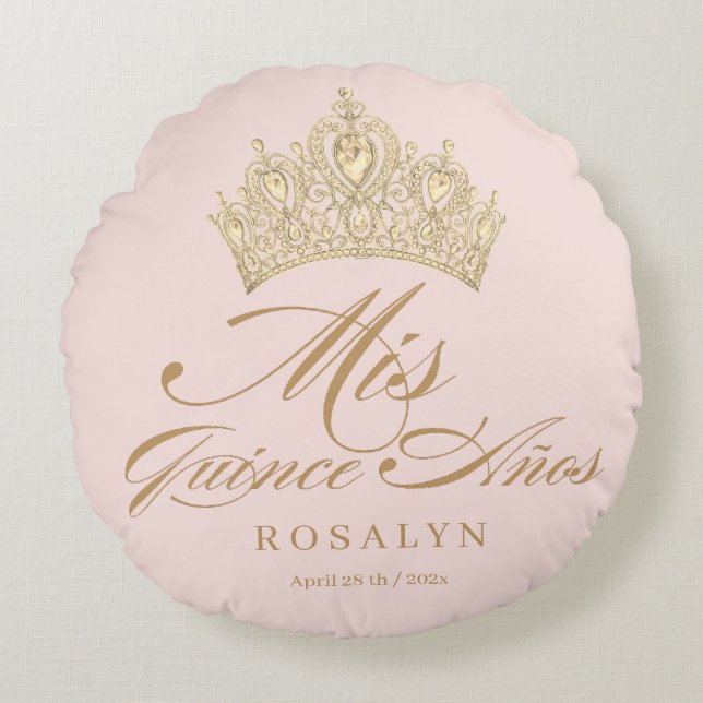 Elegant Chic Pink Quinceanera  Round Pillow (Front)