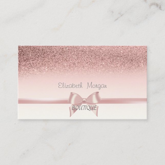 Elegant Chic  Pink Ribbon Bow,Glitter Bokeh Business Card (Front)