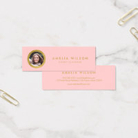 Elegant Chic Pink Rose & Faux Gold Profile Photo Mini Business Card
