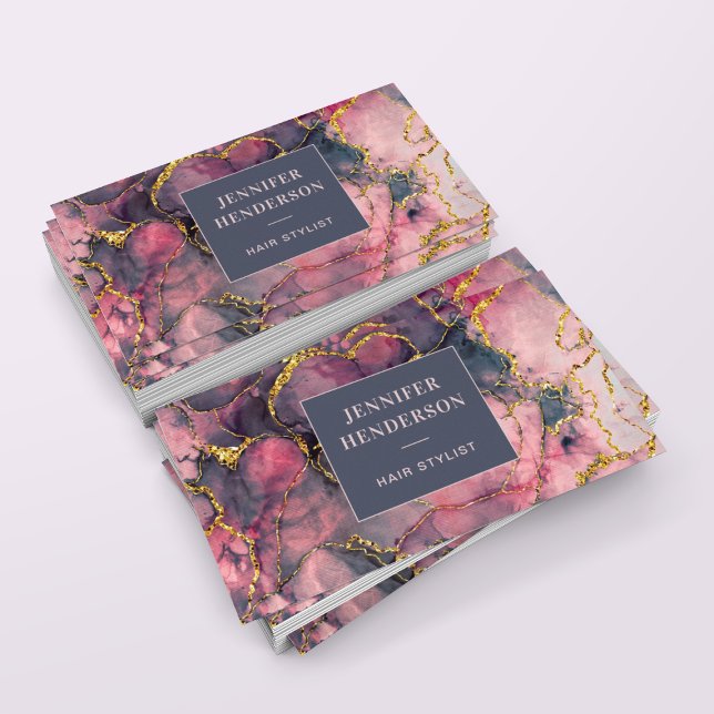 Elegant Chic Pink Rose Glitter Marble Agate Sparke Business Card (Creator Uploaded)