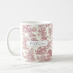 Elegant Chic Pink Rustic Horse Toile Name Coffee Mug<br><div class="desc">Monochrome pink and white toile pattern with horses and trees for rustic country decor,  English,  French or American style. The horse is a majestic animal that embodies the spiritual power of independence,  freedom,  nobleness,  endurance,  confidence,  triumph,  heroism and competition. Its symbol is associated with strength,  courage and freedom.</div>