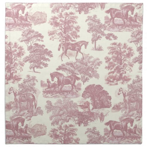 Elegant Chic Pink Rustic Horses Toile Cloth Napkin