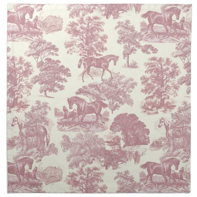 Elegant Chic Pink Rustic Horses Toile Cloth Napkin (Front)