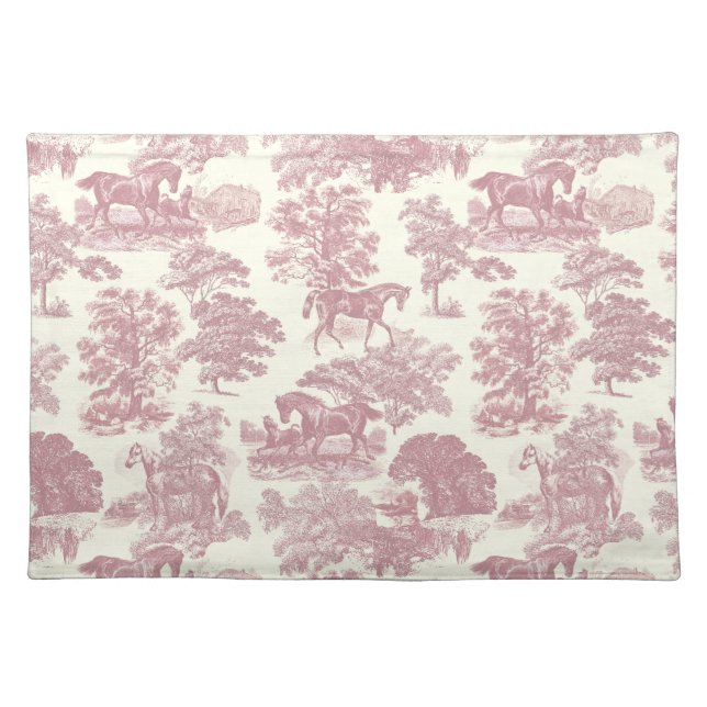 Elegant Chic Pink Rustic Horses Toile Cloth Placemat (Front)