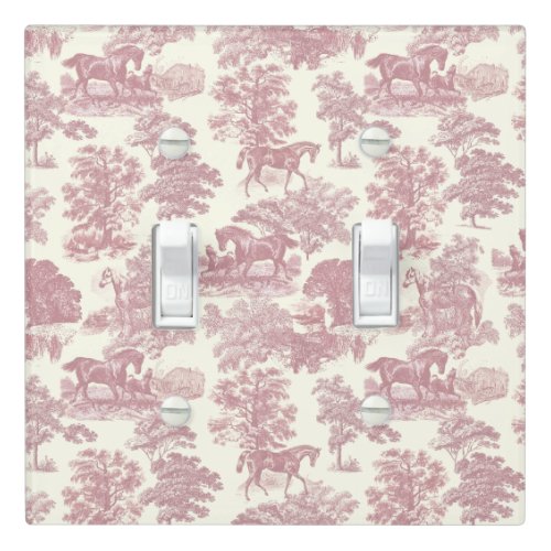 Elegant Chic Pink Rustic Horses Toile Light Switch Cover
