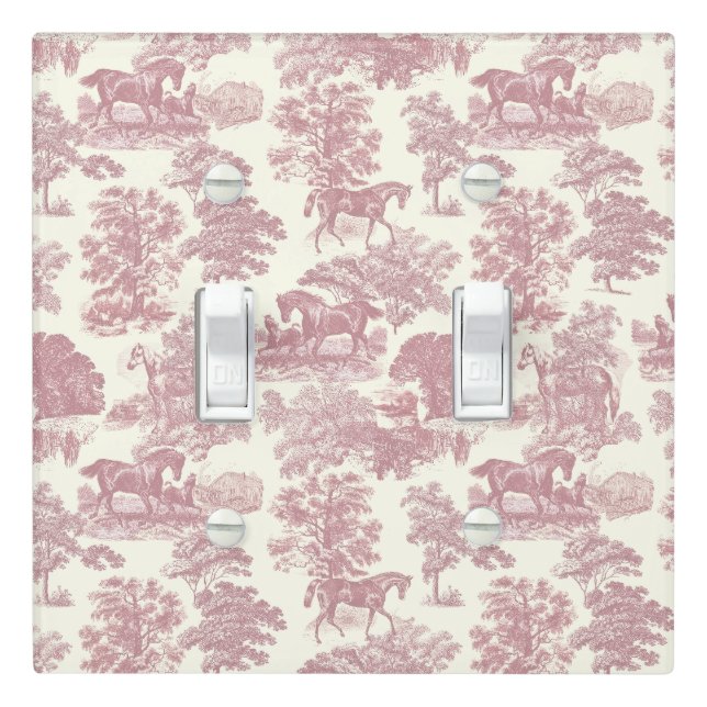 Elegant Chic Pink Rustic Horses Toile Light Switch Cover (In Situ)