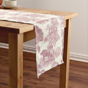Elegant Chic Pink Rustic Horses Toile Short Table Runner