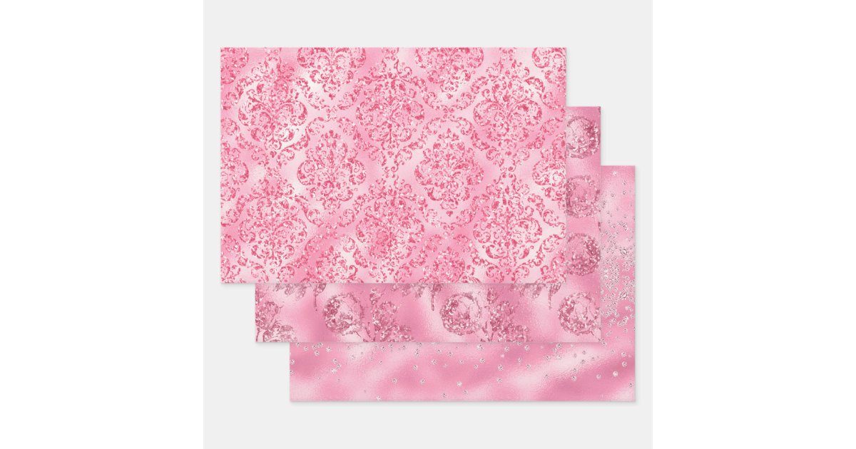 Elegant Rose Gold Glitter Pink Christmas Trio Gift Wrapping Paper Sheets