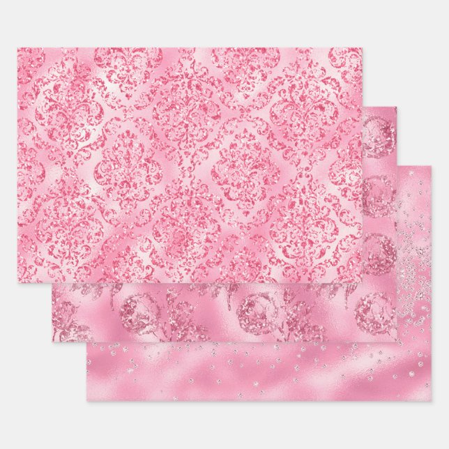 Elegant Chic Pink Sparkles Glitter Feminine Wrapping Paper Sheets (Set)