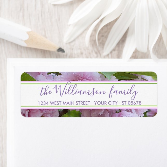 Elegant Chic Pink Spring Cherry Blossom Tree Photo Label (Insitu)