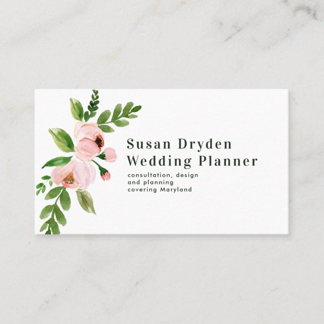 Elegant chic pink watercolor floral business card (Front)