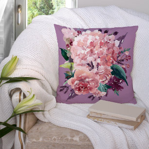 Elegant Chic Pink Watercolor Floral   Lavender Throw Pillow