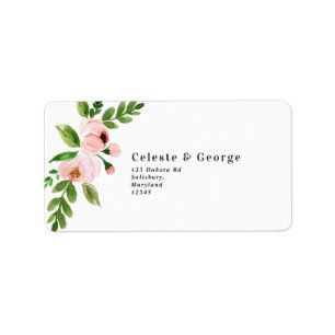 Elegant chic pink watercolor floral wedding addres label