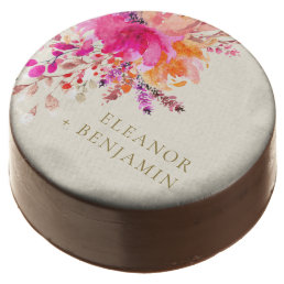 Elegant Chic Pink Watercolor Floral Wedding Custom Chocolate Covered Oreo