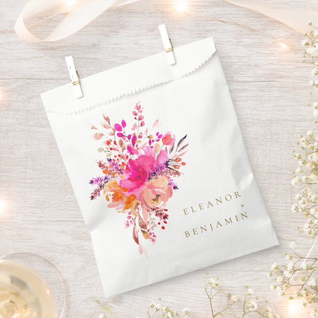 Elegant Chic Pink Watercolor Floral Wedding Custom Favor Bag (Clipped)