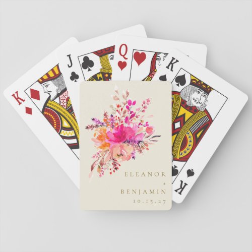 Elegant Chic Pink Watercolor Floral Wedding Custom Poker Cards