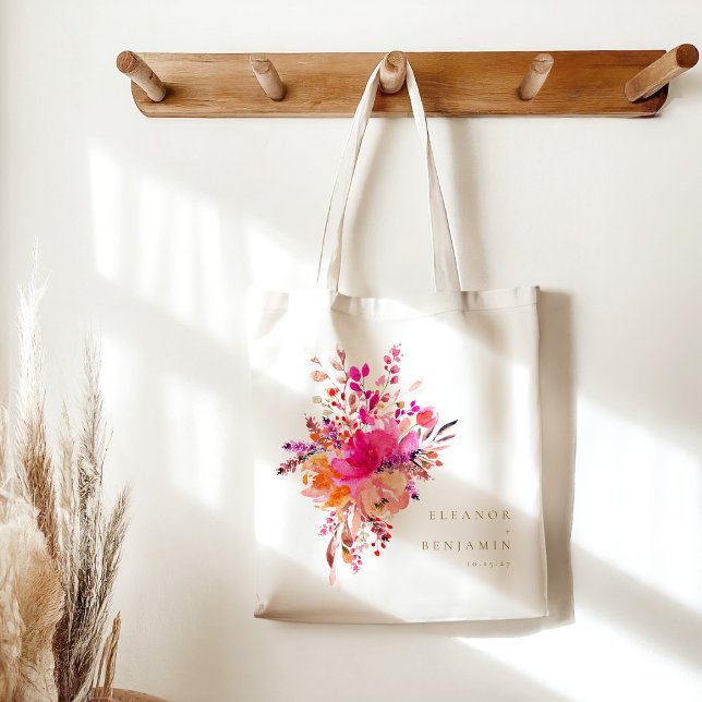 Elegant Chic Pink Watercolor Floral Wedding Custom Tote Bag (Creator Uploaded)