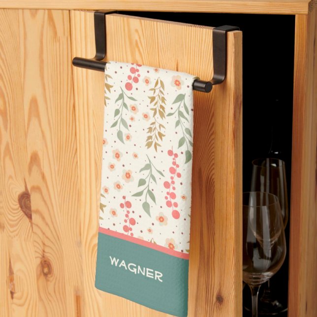 Elegant Chic Pretty Floral Pattern Custom Name  Kitchen Towel (Creator Uploaded)