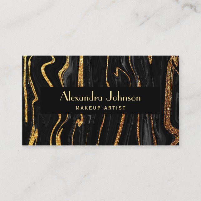 Elegant Chic Professional Black Gold Business Card (Front)