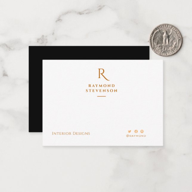 Elegant Chic Professional Gold Monogrammed Note Card (Front/Back In Situ)